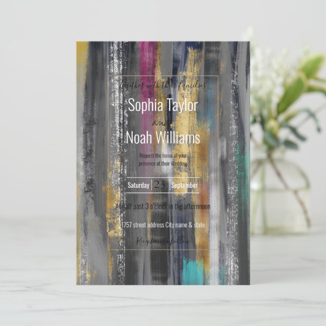 Abstrakt för Modern Grått Guld Brushstrokes (Stående Fram)