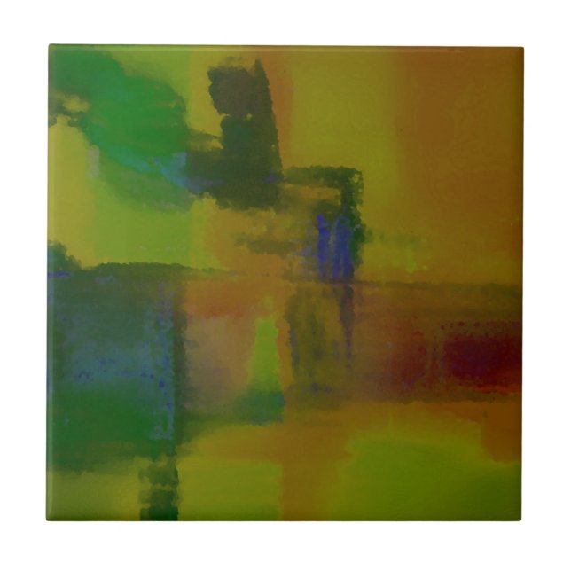 Abstrakt för modern Grönt-Gult Kakelplatta (Framsidan)