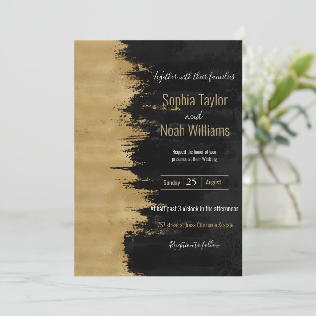 Abstrakt för Modern Guld Black Brushstrokes (Stående Fram)