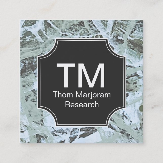 Abstrakt för Monogram Neutralt Grönt Fyrkantigt Visitkort (Framsida)