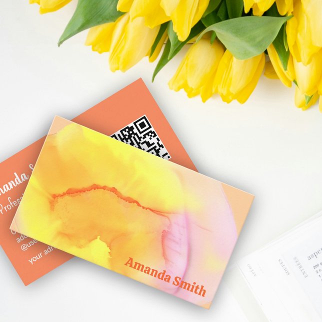 abstrakt för QR-coola för trendig, färgstark Visitkort (Artistic design for QR code business card : yellow, orange and pink colors)