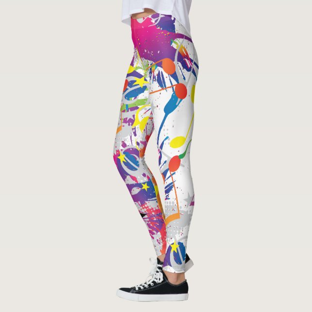 Abstrakt för roligt med Stänk och Musik noter Leggings (Vänster)