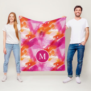 Abstrakt för Rosa av vattenfärgsOrange i Monogram Fleecefilt