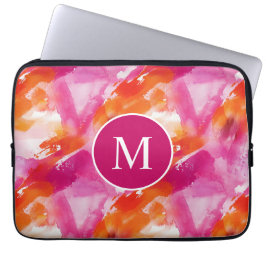 Abstrakt för Rosa av vattenfärgsOrange i Monogram Laptop Fodral