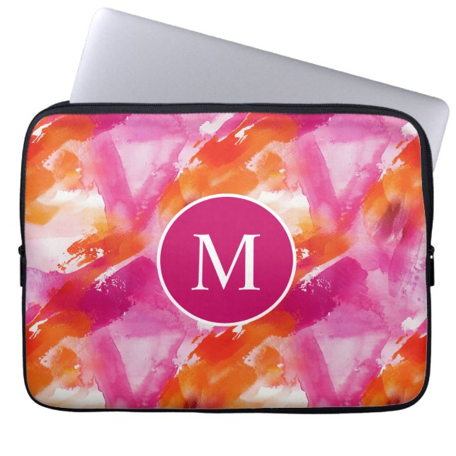 Abstrakt för Rosa av vattenfärgsOrange i Monogram Laptop Fodral (Framsidan)