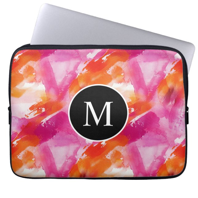 Abstrakt för Rosa av vattenfärgsOrange i Monogram Laptop Fodral (Framsidan)