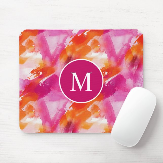 Abstrakt för Rosa av vattenfärgsOrange i Monogram Musmatta (Med mus)