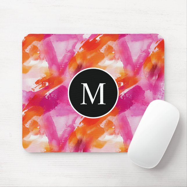 Abstrakt för Rosa av vattenfärgsOrange i Monogram Musmatta (Med mus)