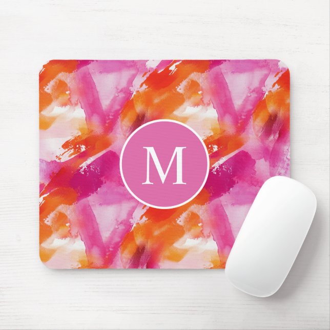 Abstrakt för Rosa av vattenfärgsOrange i Monogram Musmatta (Med mus)