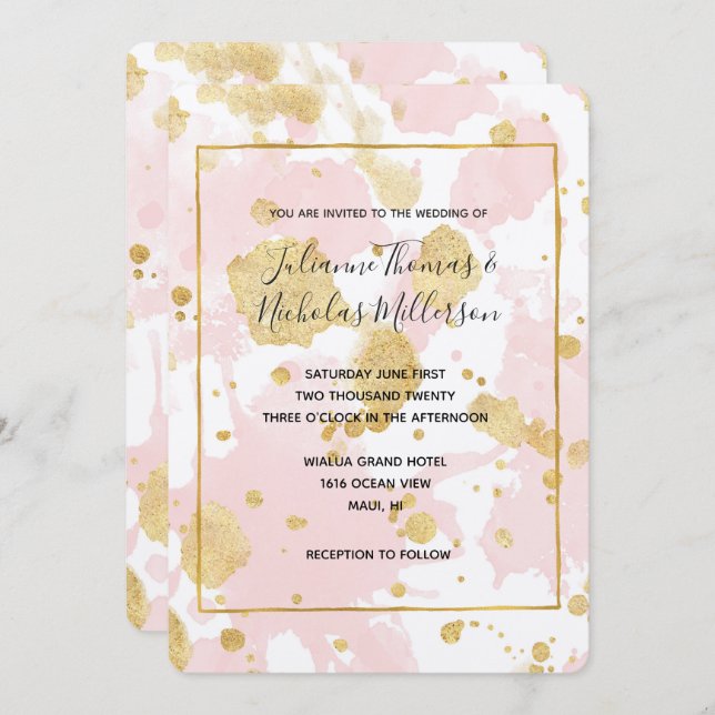 Abstrakt för  Rosa Guld-plattor Inbjudningar (Fram/baksida)