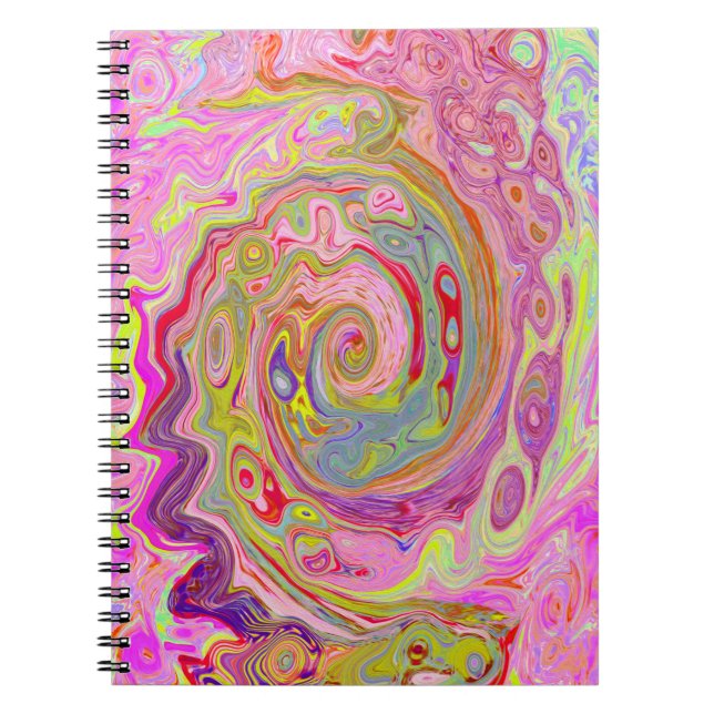 Abstrakt för Rosa, Gult och Magenta i Retro Groovy Anteckningsbok (Framsidan)
