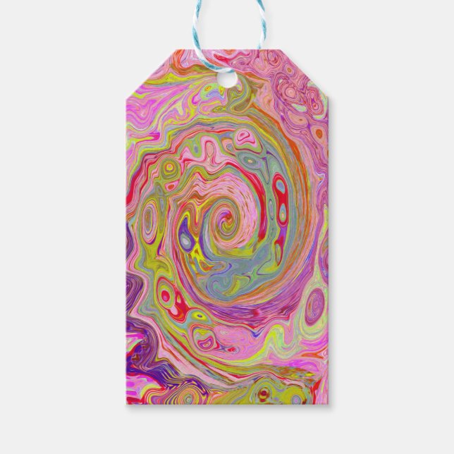 Abstrakt för Rosa, Gult och Magenta i Retro Groovy Presentetikett (Framsidan)