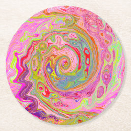 Abstrakt för Rosa, Gult och Magenta i Retro Groovy Underlägg Papper Rund