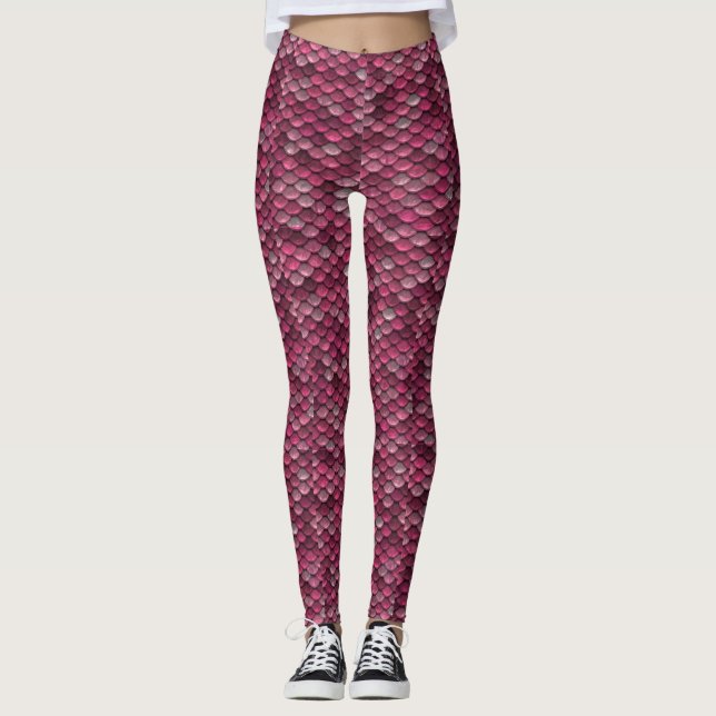 Abstrakt för rosa metallskalor leggings (Framsida)