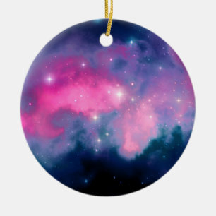 Abstrakt för rosa och blå Galaxy Nebula & Stars Julgransprydnad Keramik