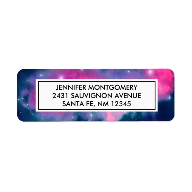 Abstrakt för rosa och blå Galaxy Nebula & Stars Returadress Etikett (Framsidan)