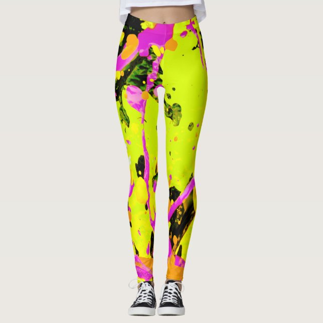 Abstrakt för rosa och Guld-platterfärg Leggings (Framsida)