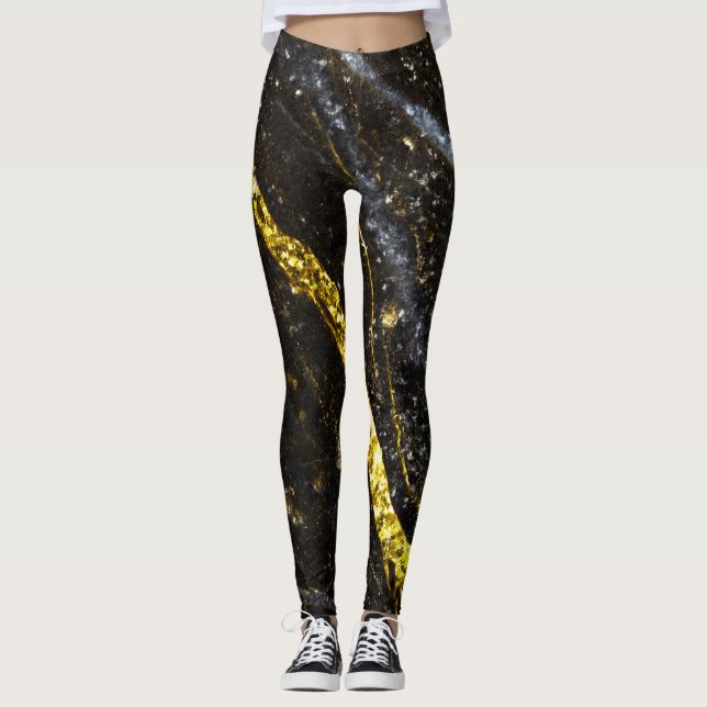 Abstrakt för svart chic på guld leggings (Framsida)