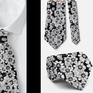 Abstrakt för svart och vit Blommigt Flower Mönster Slips