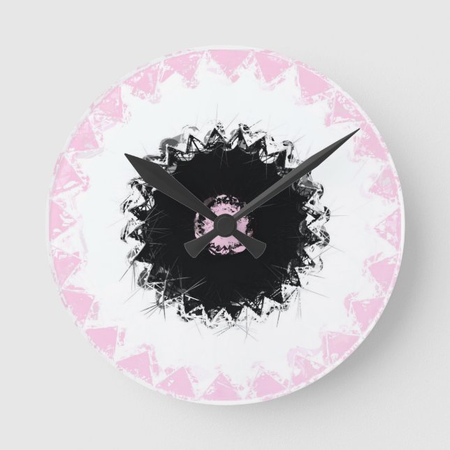Abstrakt för svart, vitt och Rosa krita Rund Klocka (Framsida)