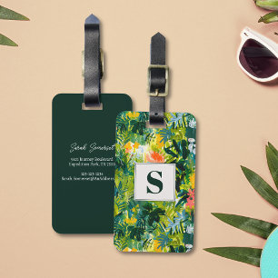 Abstrakt för tropisk Grönt botaniskt monogrammat Bagagebricka