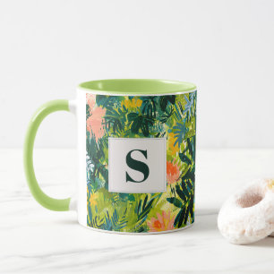 Abstrakt för tropisk Grönt botaniskt monogrammat Mugg