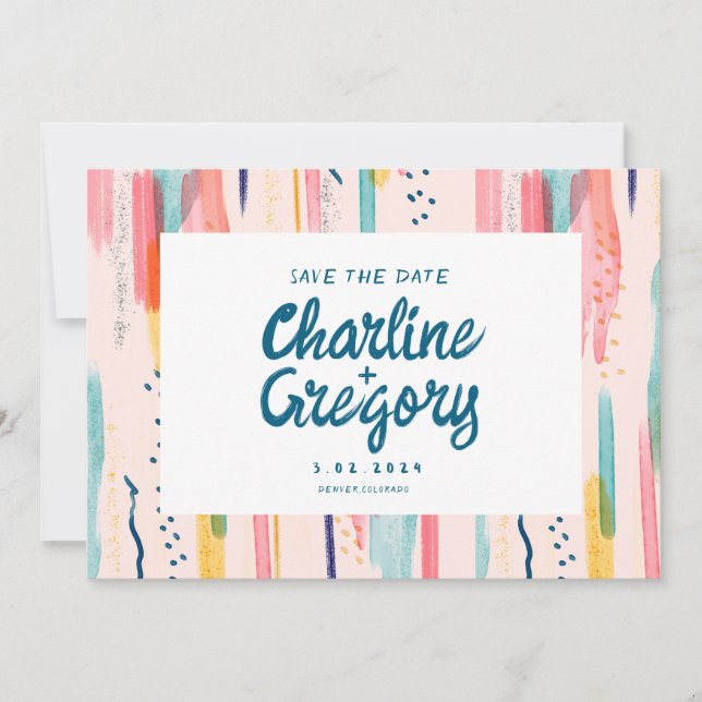 Abstrakt för vattenfärg Färg Spara datum Inbjudningar (Framsida)