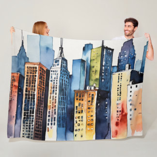 Abstrakt för vattenfärg Modern målning Cityscape Fleecefilt