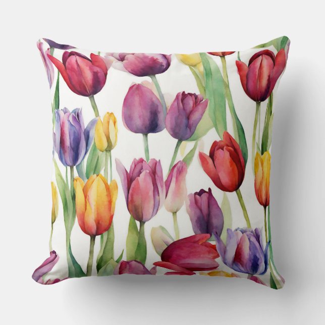Abstrakt för vattenfärg Tulip Flowers Kudde (Framsida)