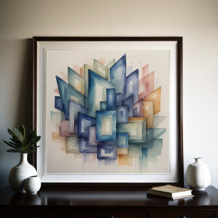 Abstrakt för vattenfärgsfärgning Modern geometrisk Poster