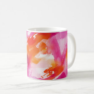 Abstrakt för vattenfärgsRosa Orange Kaffemugg