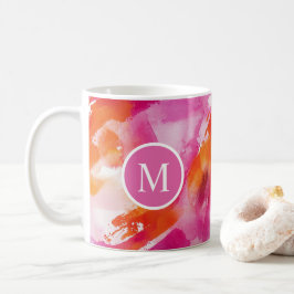 Abstrakt för vattenfärgsRosa Orange Kaffemugg