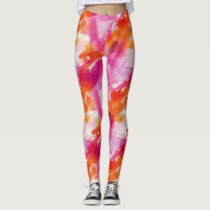Abstrakt för vattenfärgsRosa Orange Leggings