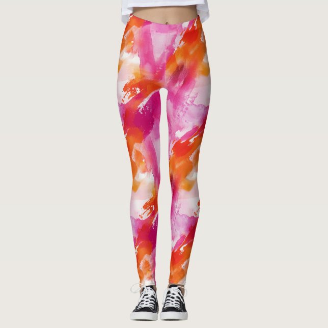 Abstrakt för vattenfärgsRosa Orange Leggings (Framsida)
