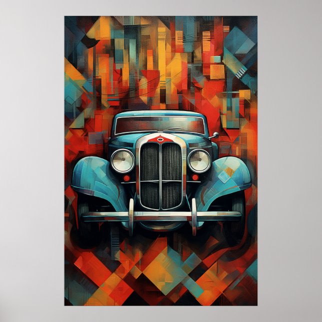 Abstrakt för Vintage bil-målning Poster (Framsidan)