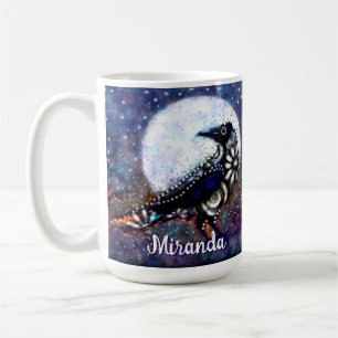 Abstrakt för Whimsique Raven Måne Blommigt Personl Kaffemugg