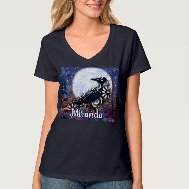 Abstrakt för Whimsique Raven Måne Blommigt Personl T Shirt (Framsida)