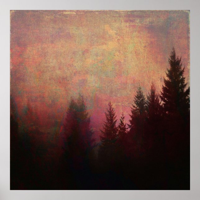 Abstrakt Forest Ligcape Art Grunge Himlar Färg Poster (Framsidan)