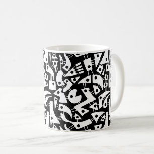 Abstrakt former 180318 - vit på svart kaffemugg