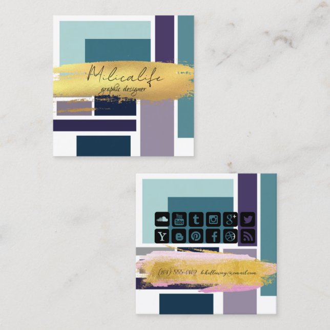 Abstrakt formulär, social media affärskort fyrkantigt visitkort (Fram/baksida)
