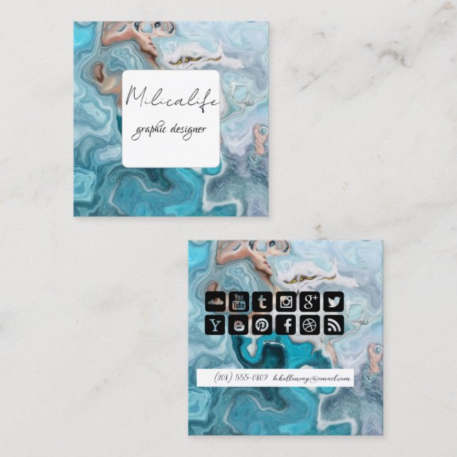 Abstrakt formulär, social media affärskort fyrkantigt visitkort (Fram/baksida)