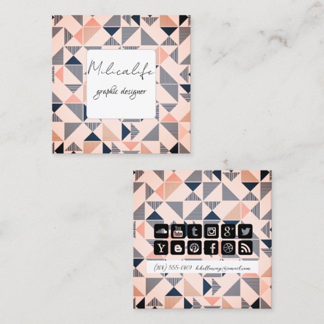 Abstrakt formulär, social media affärskort fyrkantigt visitkort (Fram/baksida)