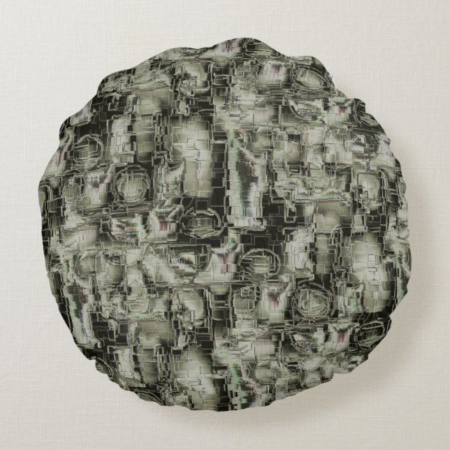 Abstrakt-fotonad mosaik i skuggor av grått rund kudde (Baksidan)