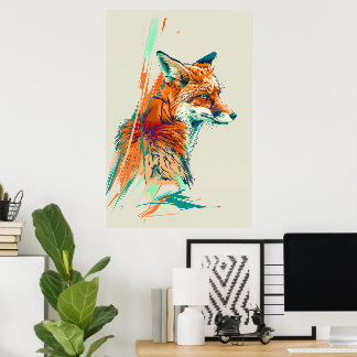 Abstrakt Fox Art-utskrift, brant illustration Poster