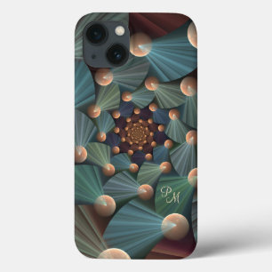 Abstrakt Fractal Art Brown, Skiffer, Blue Monogram