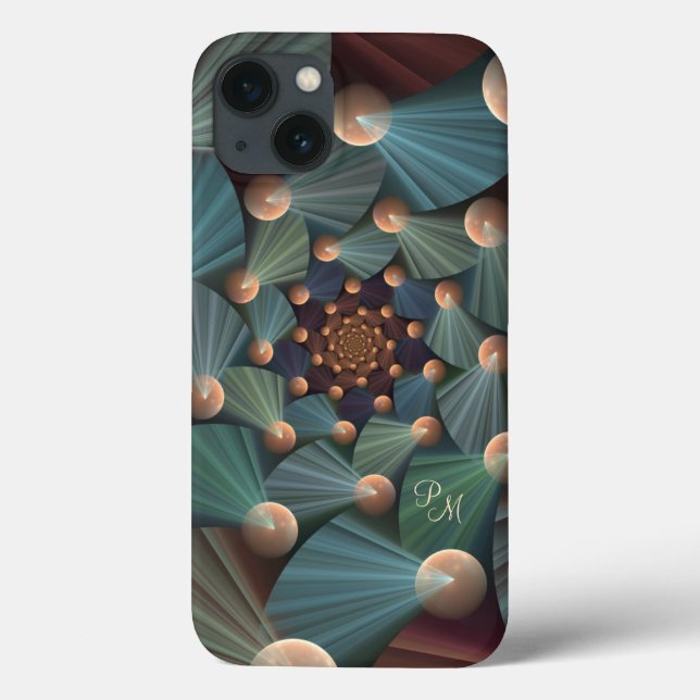 Abstrakt Fractal Art Brown, Skiffer, Blue Monogram (Baksida)