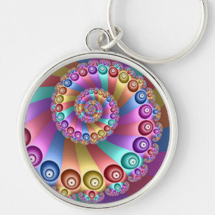 Abstrakt Fractal Art. för Färg Rund Silverfärgad Nyckelring