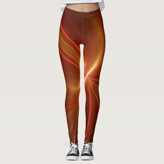 Abstrakt Fractal Art Modern Warm Färg Leggings (Framsida)
