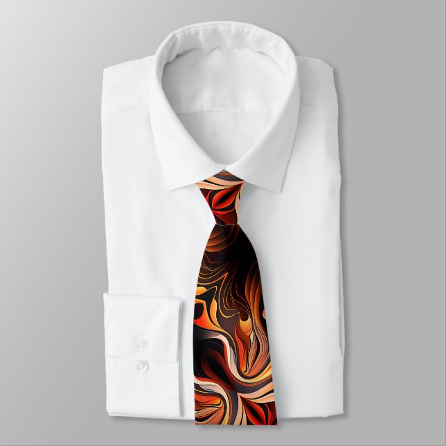 Abstrakt Fractal Guld Orange Black Neck Tie Slips (Bunden)