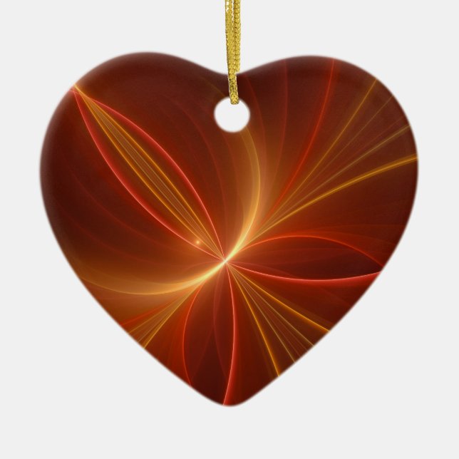 Abstrakt Fractal Modern Warm Färg Heart Julgransprydnad Keramik (Framsidan)